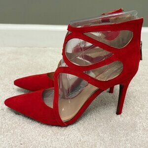 Jessica Simpson Pamira Cage Heels Cage Heels Size 7.5 Red Microsuede Pumps Shoes